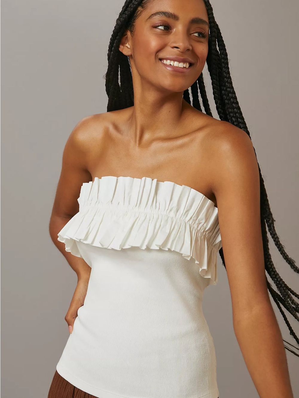 Anthropologie Maeve Ribbed Ruffle Strapless Tube Top White Medium NWT
